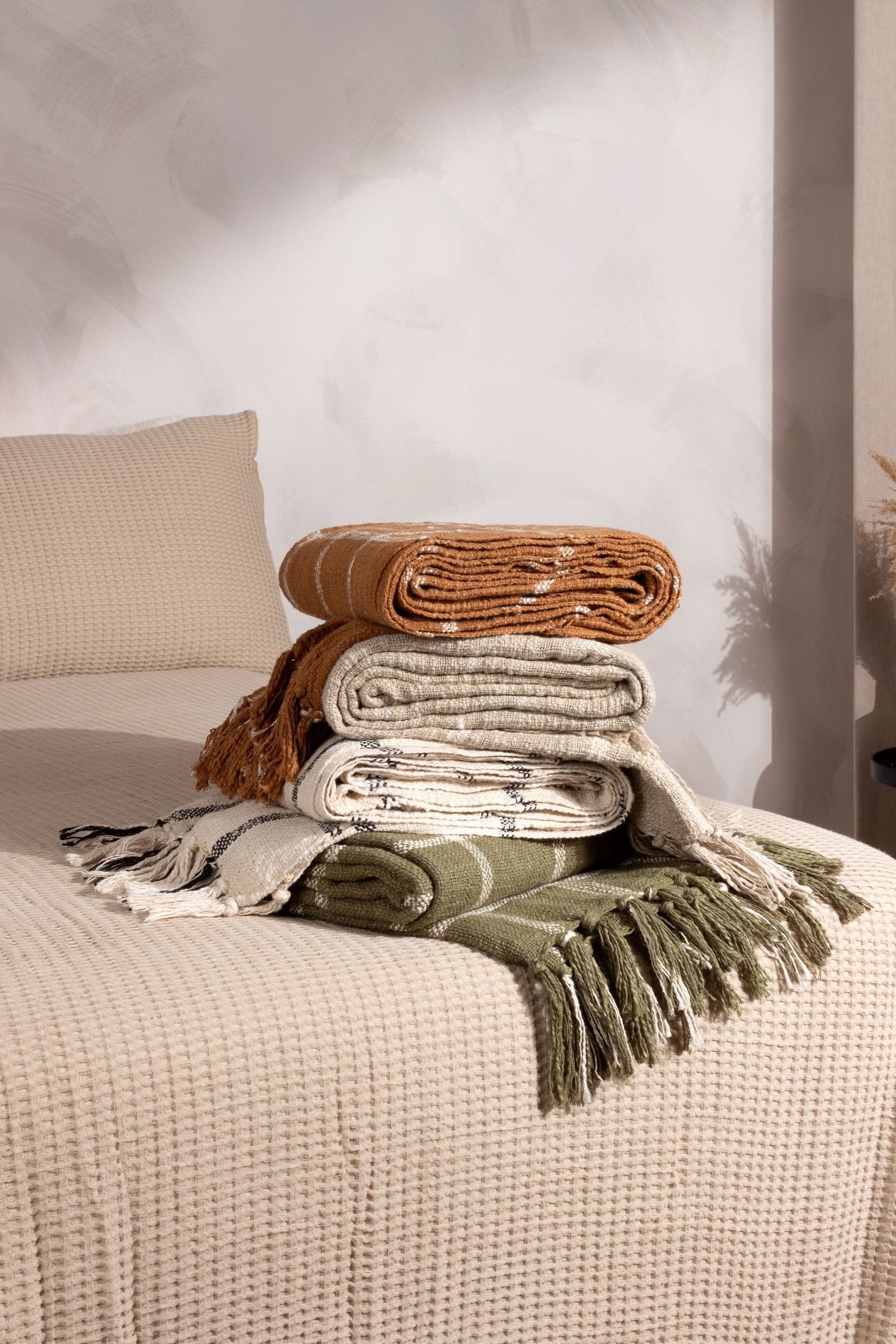 Buy Yard Stone Beige Beni Check Fringed 100 Cotton Throw from the Next UK online shop