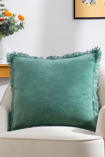 Furn Blue Gracie Velvet Fringed Polyester Filled Cushion
