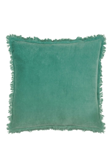 Furn Blue Gracie Velvet Fringed Polyester Filled Cushion