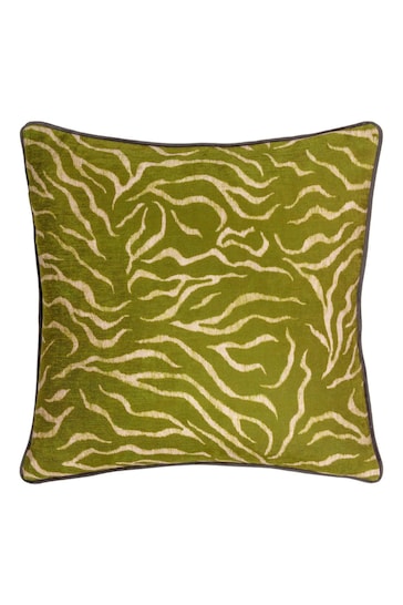 Wylder Tropics Green Jurong Tiger Chenille Animal Print Feather Filled Cushion