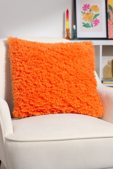 heya home Orange Fluff Ball Faux Fur Feather Filled Cushion