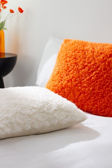 heya home Orange Fluff Ball Faux Fur Feather Filled Cushion