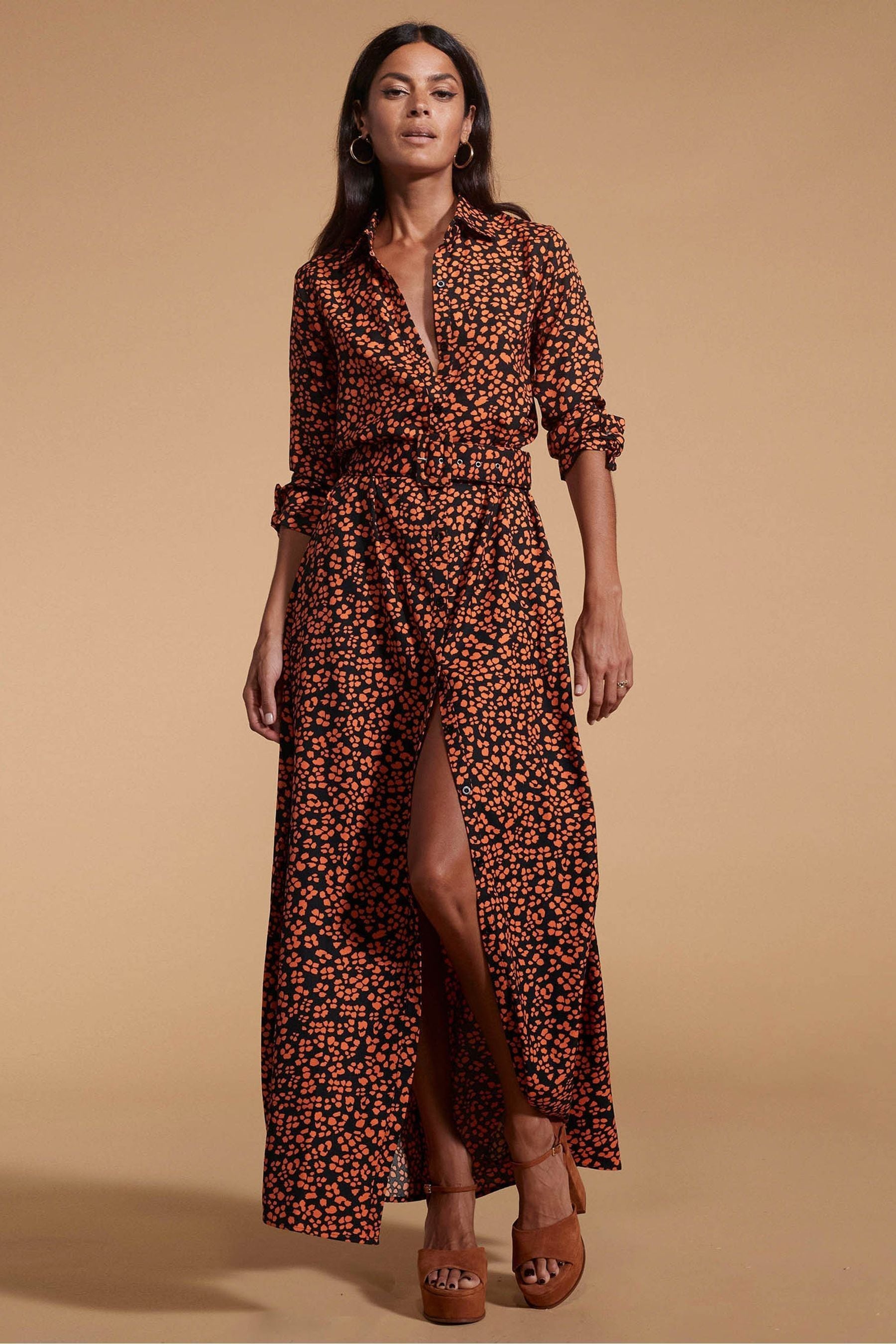 Animal print maxi shirt dress deals