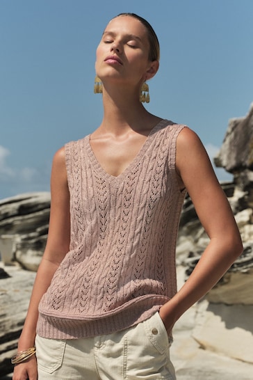 Love & Roses Rose Gold Metallic Cable Knitted Vest