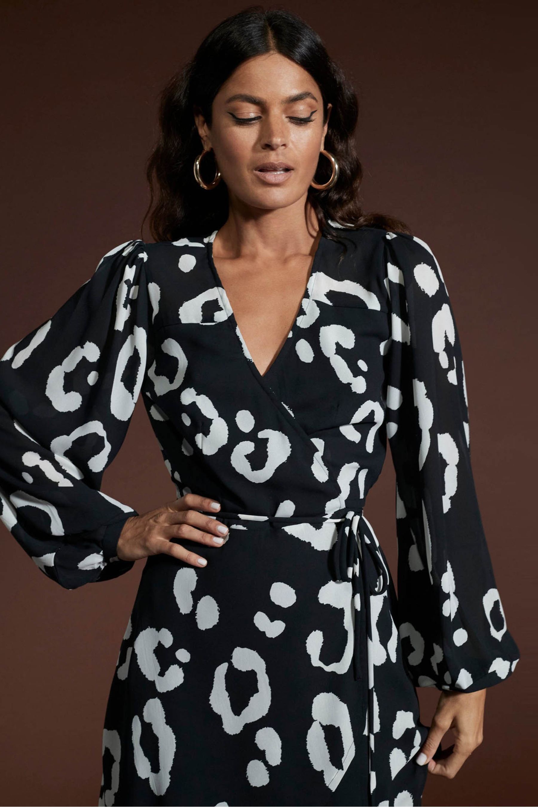 Long leopard store print wrap dress