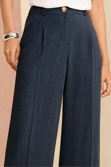 Love & Roses Navy Blue Petite Tailored Wide Leg Trousers With Linen