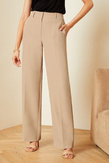Love & Roses Camel High Waist Wide Leg Tailored Trousers
