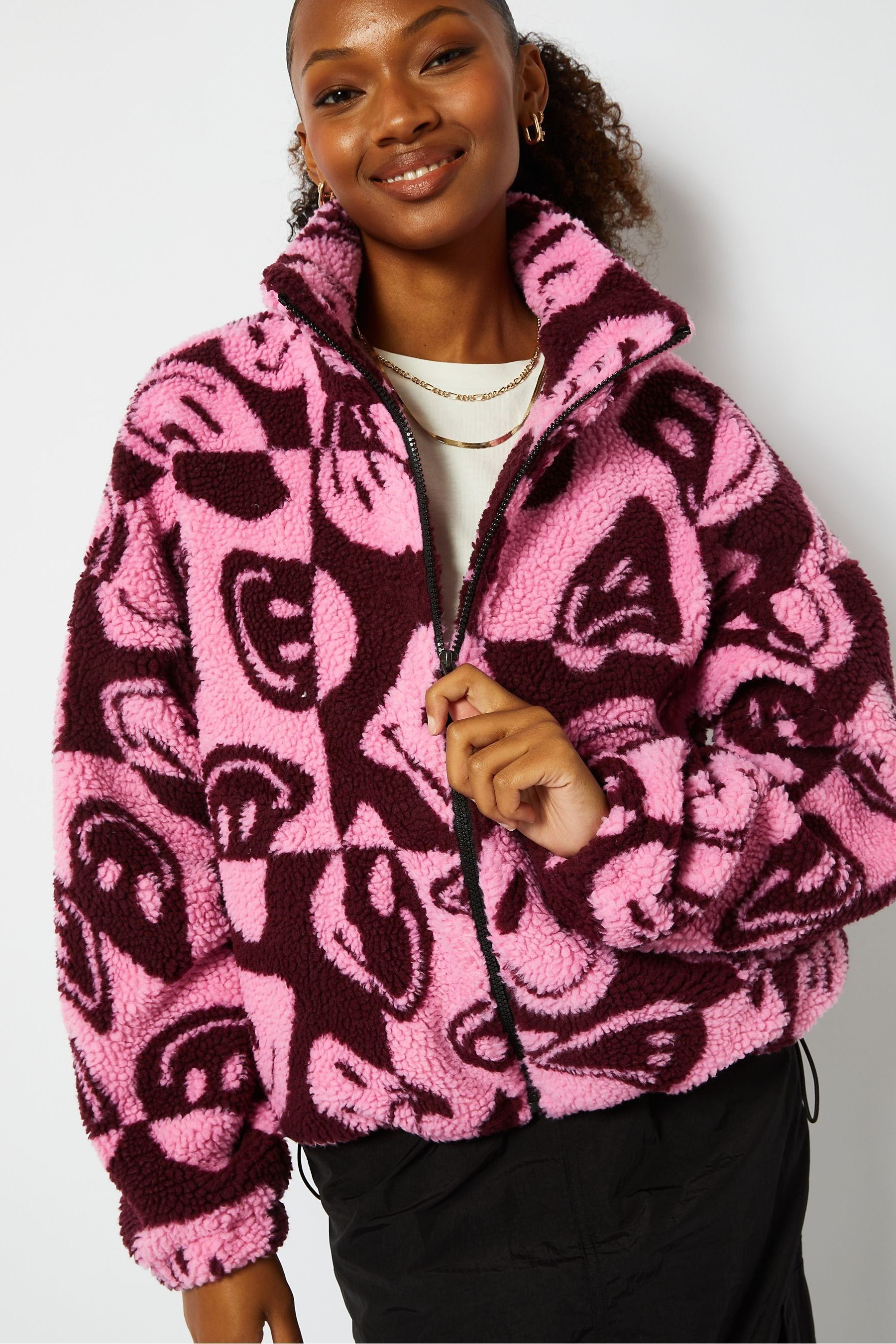 Pink borg jacket on sale