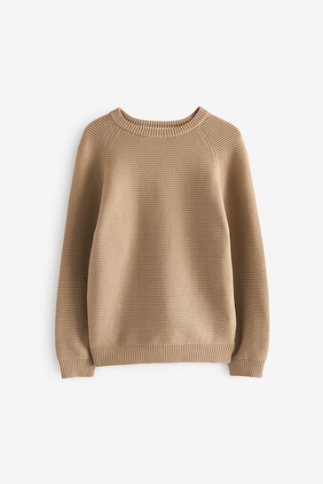 Neutral/Tan With Stag Textured Crew Jumper (3-16yrs)