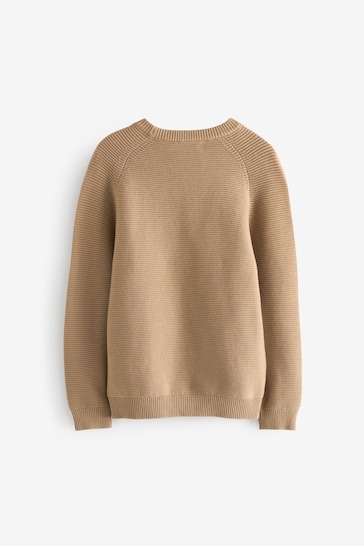 Neutral/Tan With Stag Textured Crew Jumper (3-16yrs)