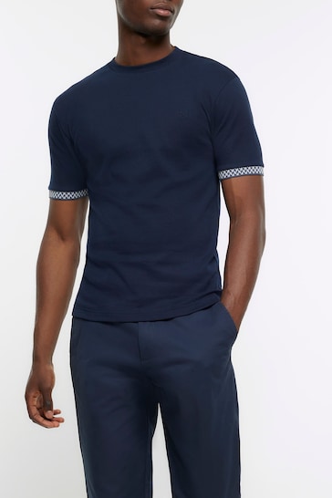River Island Blue Muscle Fit Ringer T-Shirt