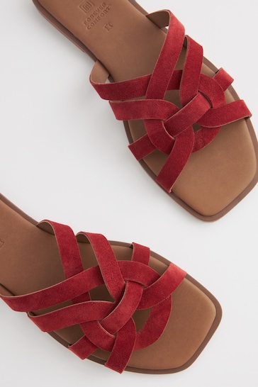 Red Regular/Wide Fit Forever Comfort® Leather Lattice Mules Sandals