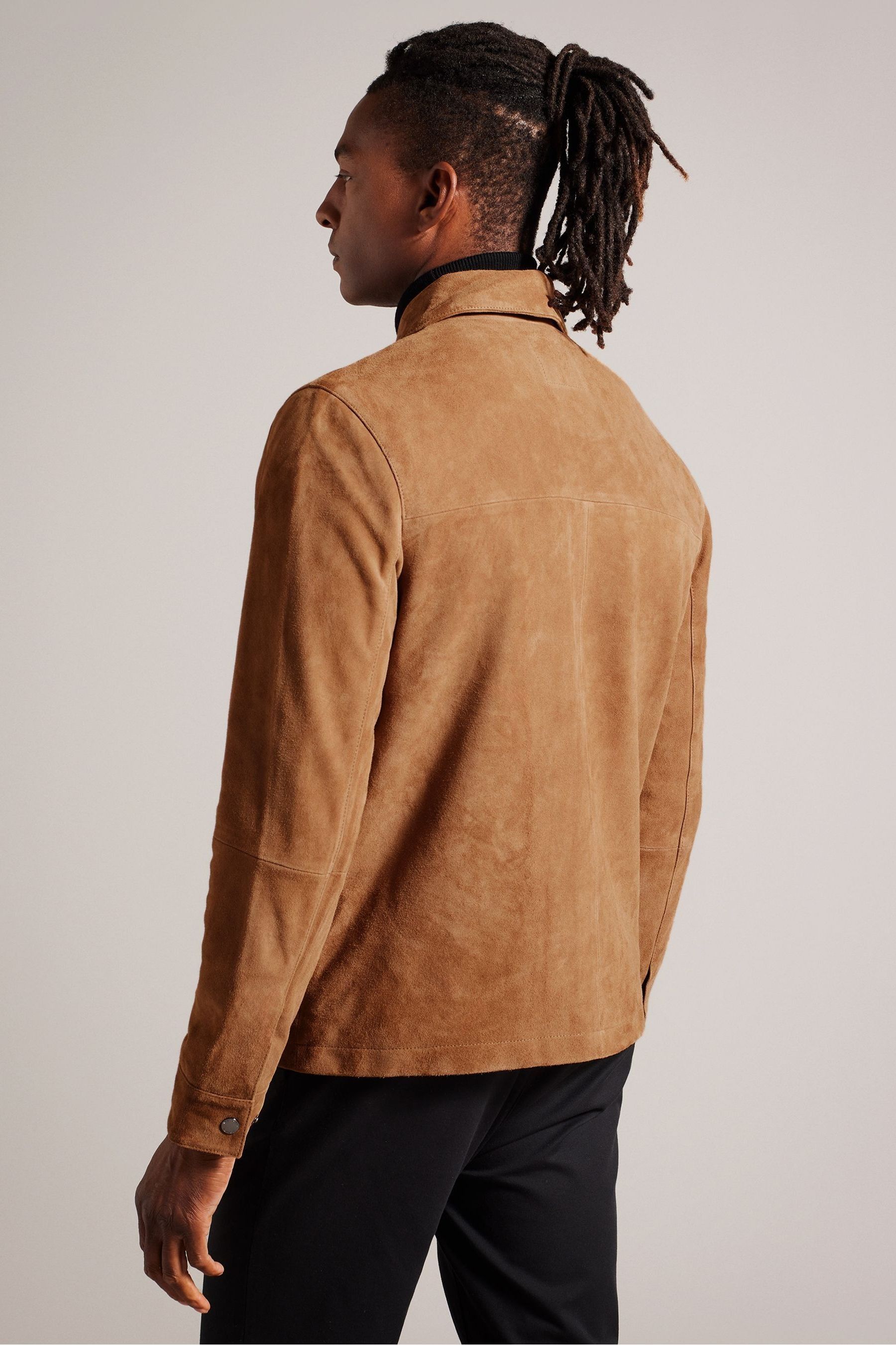 Buy Ted Baker Thierry Tan Suede Zip Through Brown Shacket from the