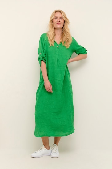 Cream Green Bellis Long Sleeve Maxi Dress