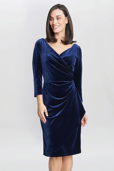 Gina Bacconi Blue Zoe Velvet Wrap Dress