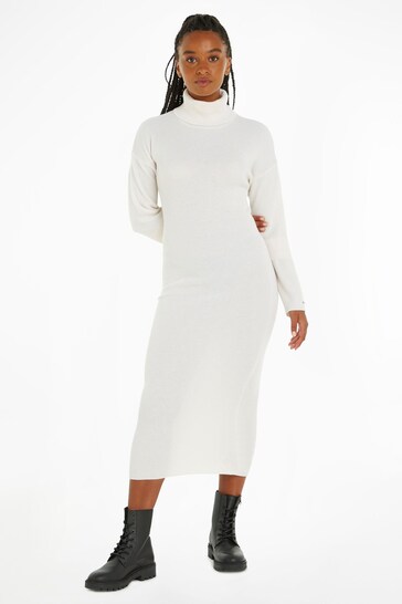 Calvin Hoodie Klein White Recycled Wool Dress