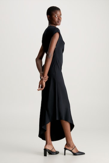 Calvin Klein Crepe Draped Black Midi Dress