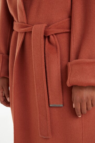 Calvin Klein Wool Belted Wrap Brown Coat