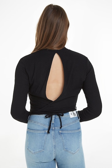 Calvin Klein Jeans Split Wrap Black Top