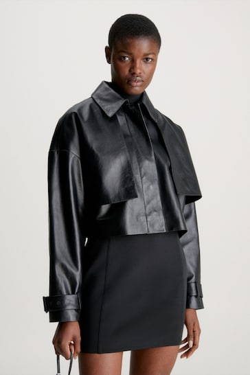 Calvin Klein Cropped Leather Black Jacket
