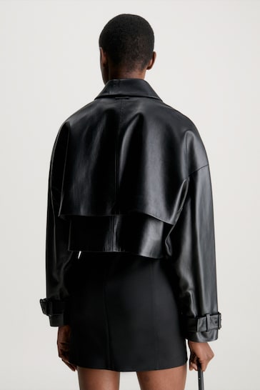 Calvin Klein Cropped Leather Black Jacket