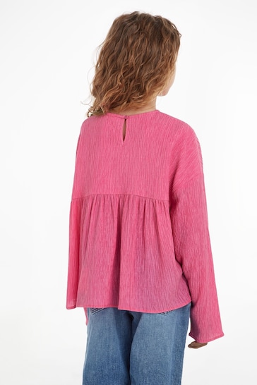 Calvin Klein Jeans Pink Crinkle Long Sleeve Top