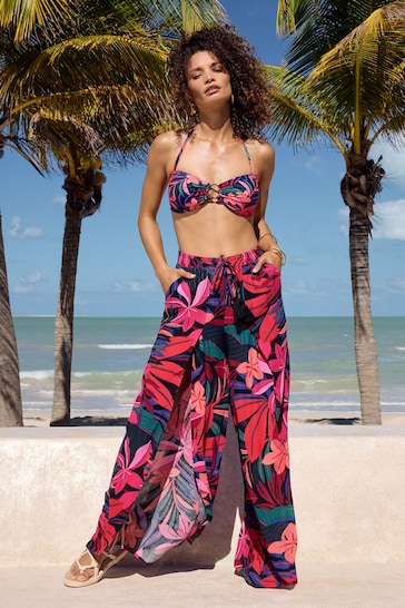 Love & Roses Pink Split Detail Beach Tie Front Trousers