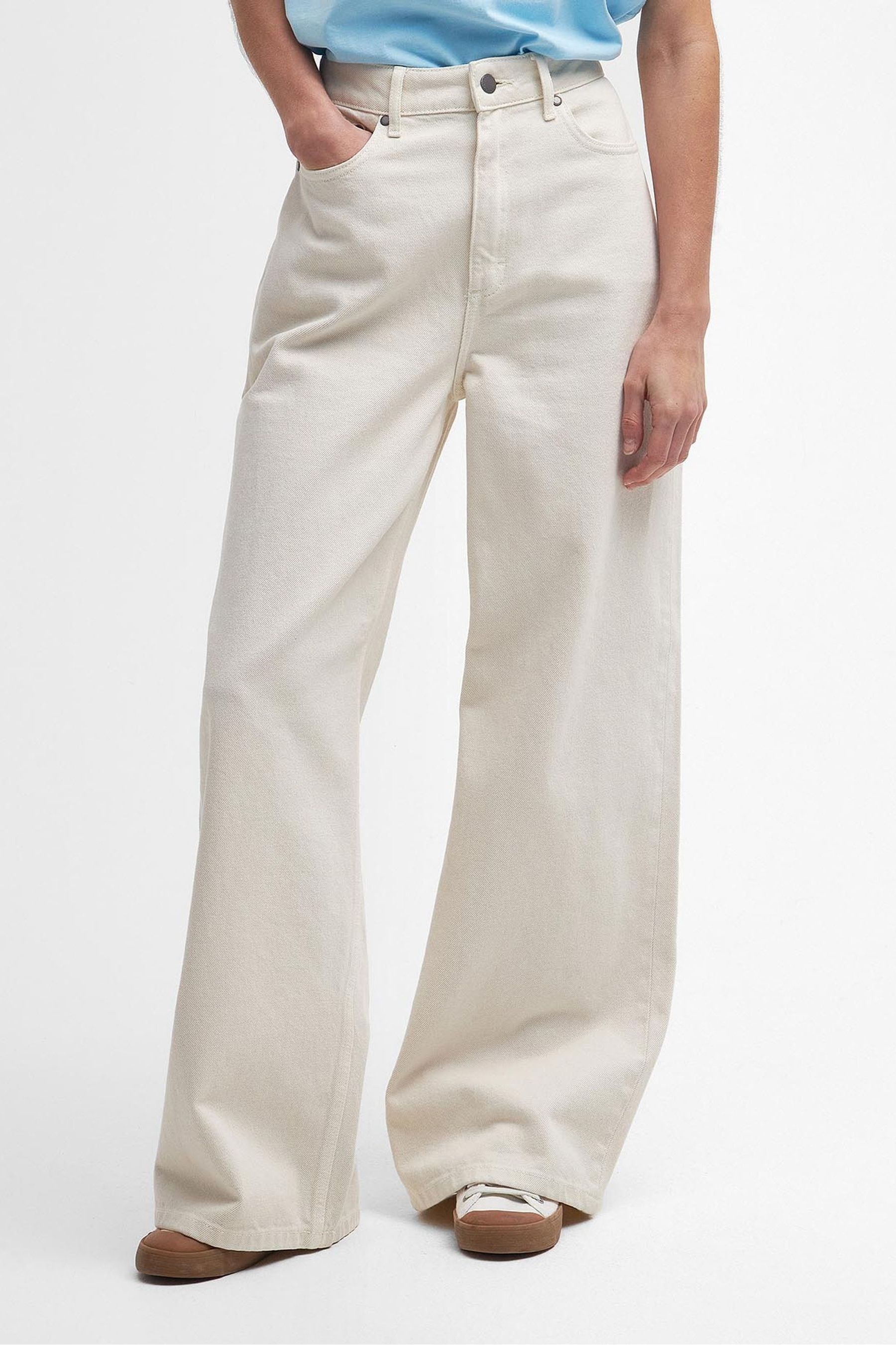 Barbour Ecru White Maisie Wide Leg 100 Cotton Jeans