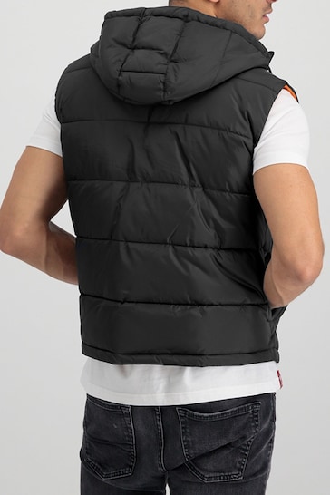 Alpha Industries Hooded Black Puffer Vest  Jacket