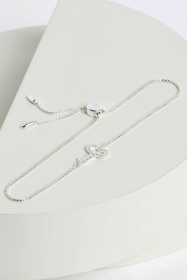 Lauren Ralph Lauren Sterling Silver Crystal Key Slider Bracelet