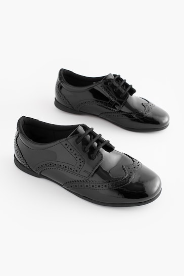 Black Patent Standard Fit (F) Leather Brogue Lace-Up School Shoes