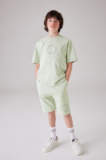 smALLSAINTS Light Green Boys Tierra T-Shirt and Sweat Short Set