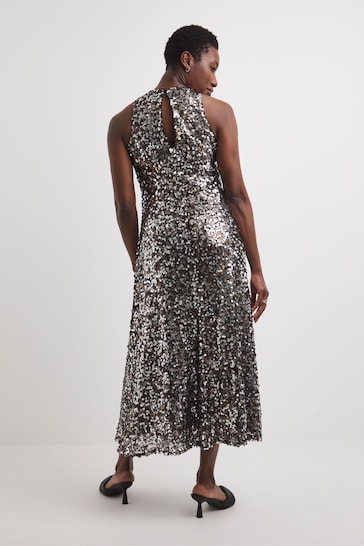 JD Williams Silver Pewter Sequin Maxi Dress
