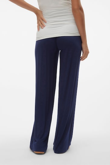 Mamalicious Blue Maternity Over The Bump Stretch Wide Leg Trousers