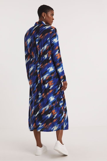 JD Williams Blue Print Long Sleeve Zip Front Shirt Dress