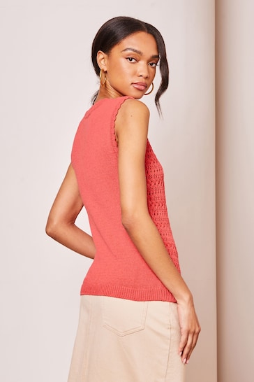 Lipsy Coral Pink Crochet Knitted Sleeveless Vest Top