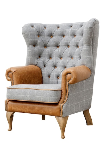 K Interiors Grey Weston Wool and Leather Wing Chair