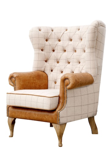 K Interiors Natural Weston Wool and Leather Wing Chair