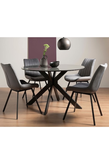Bentley Designs Grey Hirst 4 Seater Table and 4 Grey Chairs Dining Set Set