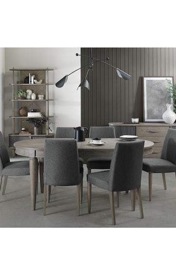Bentley Designs Silver Grey Monroe Extending 6-8 Seater Dining Table and Grey Chairs Set