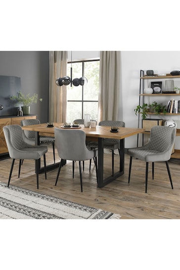 Bentley Designs Rustic Oak Black Indus Extending 6-8 Seater Dining Table and Grey Chairs Set