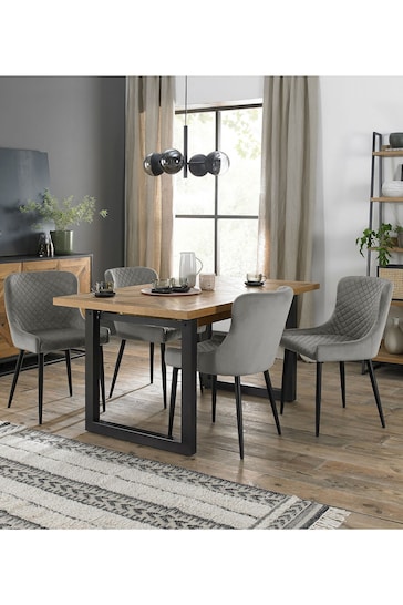 Bentley Designs Rustic Oak Black Indus Extending 4-6 Seater Dining Table and Grey Chairs Set