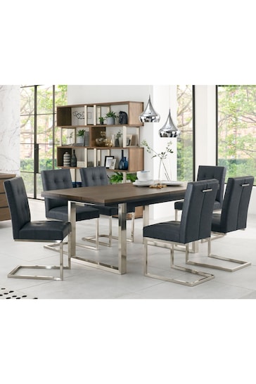 Bentley Designs Satin Nickel Tivoli Extending 6-8 Seater Dining Table and Chairs Set