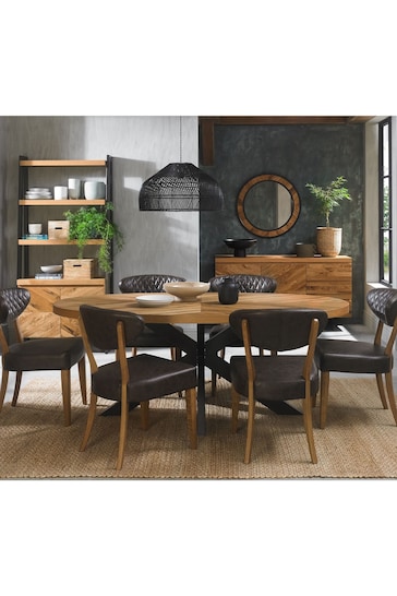 Bentley Designs Rustic Oak Peppercrn Ellipse 6 Seater Dining Table and Chairs Set