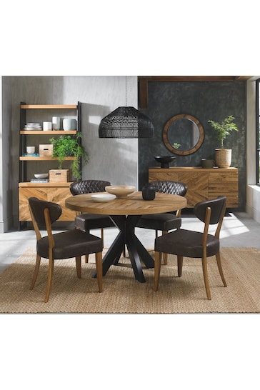 Bentley Designs Rustic Oak Peppercorn Ellipse 4 Seater Dining Table and Vintage Chairs Set