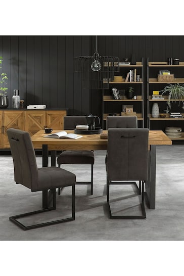 Bentley Designs Rustic Oak Black Indus Extending 4-6 Seater Dining Table and Chairs Set