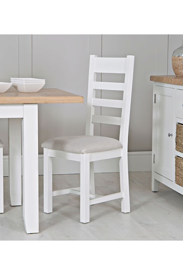 K Interiors White Windsor Ladder Back Fabric Dining Chairs
