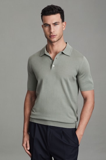 Reiss Pistachio Manor Slim Fit Merino Wool Polo Shirt