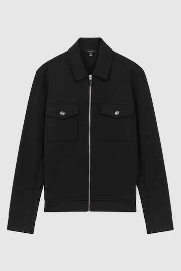 Reiss Black Medina Interlock Jersey Zip-Through Jacket