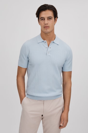 Reiss Soft Blue Pascoe Textured Modal Blend Polo Shirt